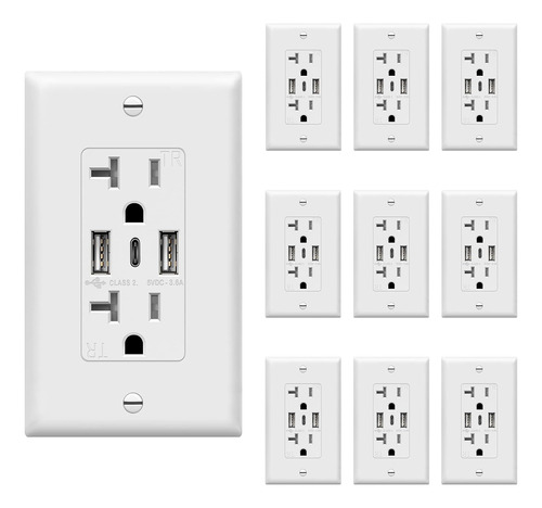 Enchufe Usb, Salida De Pared Usb Tipo C De 3 Puertos, E...