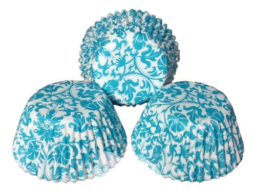 * Capacillos Blancos Flores Azul Arabesco Cupcakes Fondant