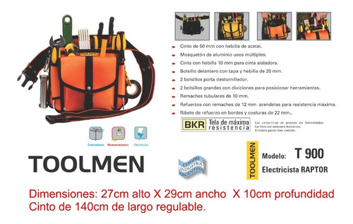 Imagen 2 de 9 de Cinturon Portaherramienta Taladro Toolmen T900 Raptor + T999