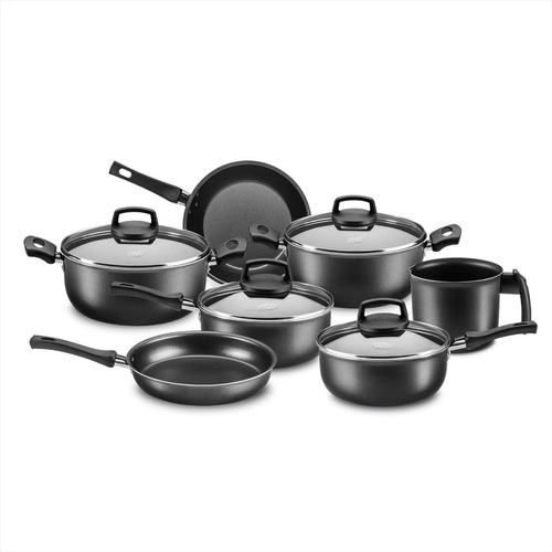 Batería Cocina Olla Cacerola Aluminio Teflón Safira 7p Mta Color Grafito