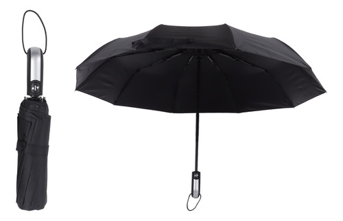 Paraguas Automático De Acero Negro De Diez Huesos Plegable