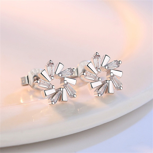 S Xy 1par Moda Pendientes Mujer Flor Cristal Hielo Trapecio