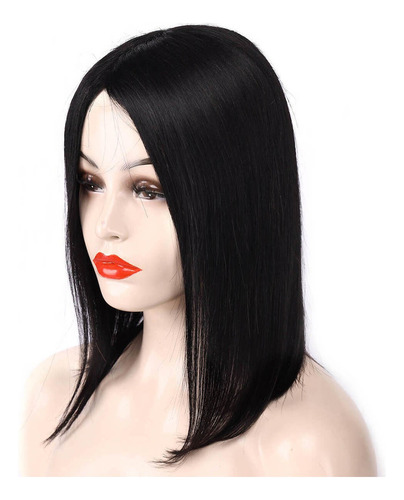 Peluca Recta Sin Flequillo Cabello Humano Negro 40cm