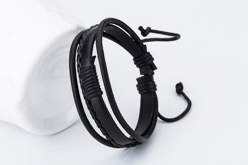 Pulsera De Cuero Negro - Ajustable Desde 18cm (d830n)