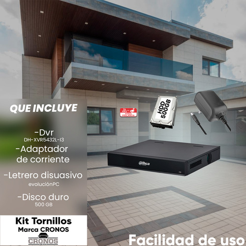 Kit Cronos Dvr Dahua Xvr5432l-i3-p500 32 Canales 5mp Lite Con Ia Wizsense +hdd 500gb 32 Canales Ip H.265+ 2 Canales De Reconocimiento Facial Smd Plus Codificación Ia Onvif Xvr5432l Iot & Pos Cctv