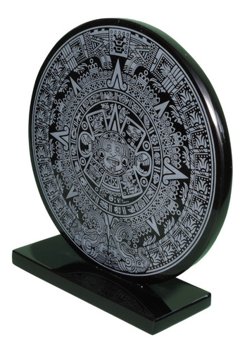 Espejo Grabado Calendario Azteca Solario Obsidiana Negra