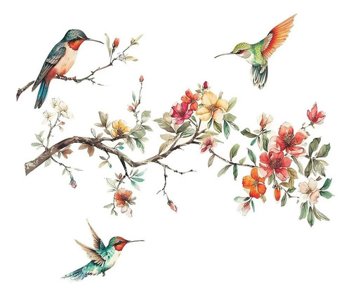 Adhesivos De Pared Con Diseño De Flores Y Pájaros, 60 X 40 C