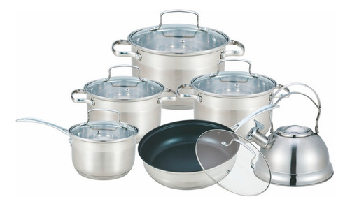 Bateria De Cocina Godiva Cuori 12 Piezas Acero Inox. - Fama Color Gris