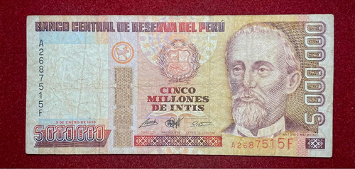 Billete 5000000 Intis Peru 1990 Pick 149 Antonino Raimondi