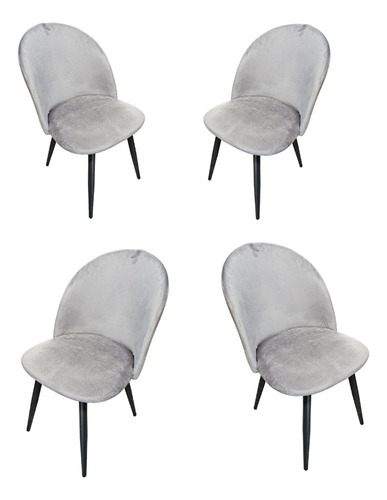 Set De 4 Sillas Comedor Tapizado Terciopelo Gris Base Metal