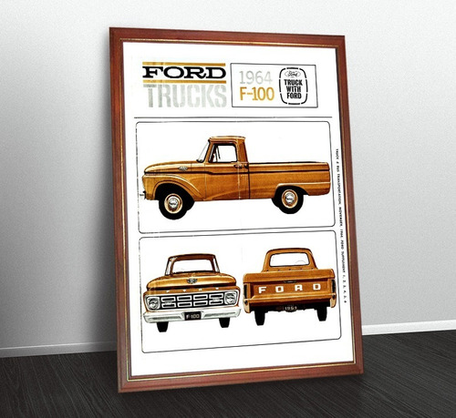 Ford F100 1964 Pickup Retro Poster Cuadro Para Colgar F-100