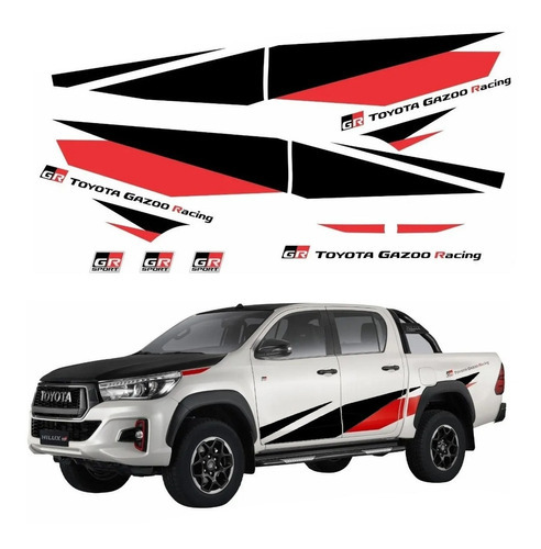 Kit Faixas Gazoo Racing Para Hilux Gr Sport 2020 20196 Cor PRETO E VERMELHO