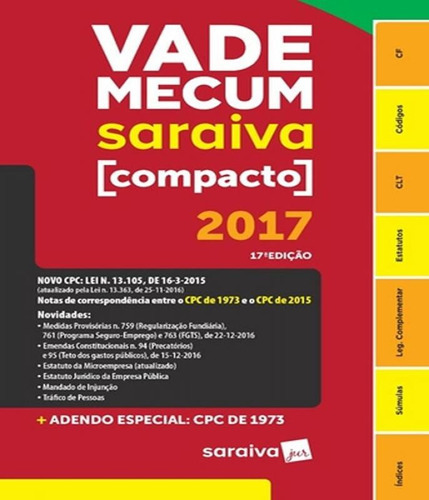 Vade Mecum Saraiva Compacto Espiral - 2017 - 17 Ed, De A Saraiva. Editora Saraiva, Capa Mole Em Português
