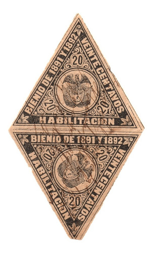 Estampillas Timbre 20 Centavos 1891 - 1892 Habilitación