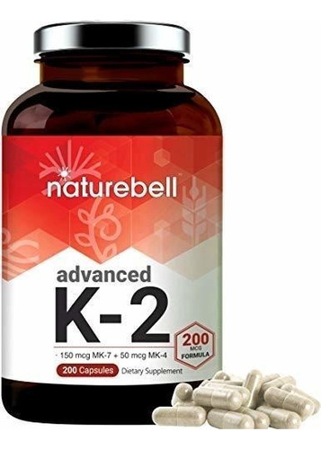 Vitamina K2 Con Mk-7 Y Mk-4 Complejo 200 Mcg, 200 Capsulas