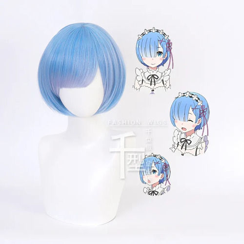 Peluca Celeste Rem Ram Anime Cosplay Kanekalon + Red Regalo!