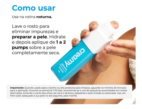 Creamy Skincare Ácido Glicólico 30g | Reduz Poros Dilatados, Melhora A Pele, Hidratação Profunda E Intensa, Controla O Brilho Excessivo | Todos Os Tipos De Pele, Noturno