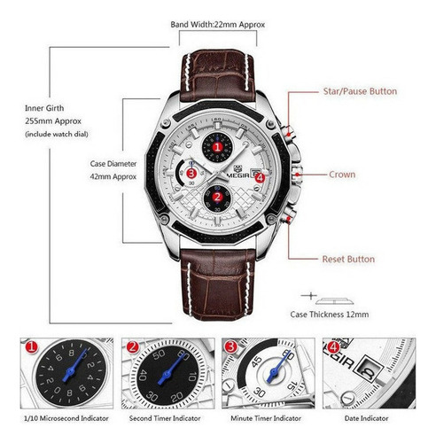Reloj De Cuarzo Con Calendario Cronógrafo Megir 2015 G