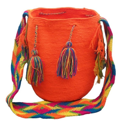 Mochila Wayuu Unicolor Naranja Original 
