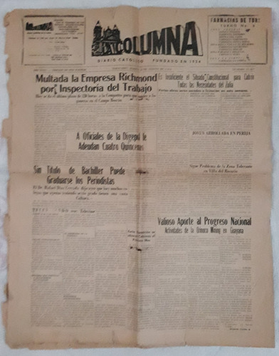 Periódico Antiguo La Columna 25 Agosto 1959