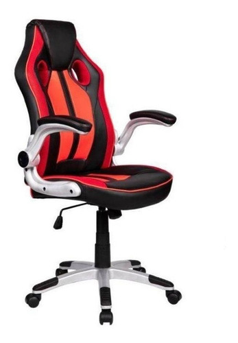 Cadeira de escritório Pelegrin 3009 gamer preta e vermelha con estofado do couro sintético