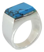 Comprar Anillo Plata Ley 925 Solido Piedra Turquesa Cuadrada A555