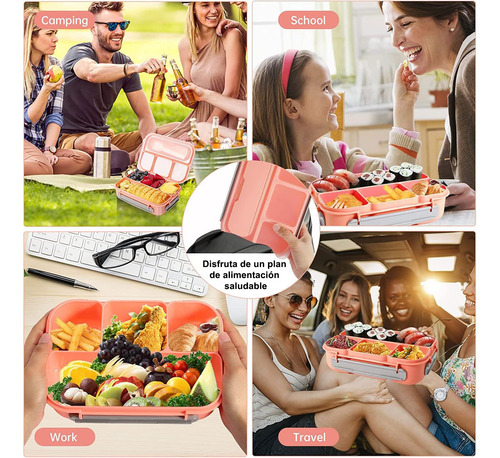 Lonchera Termica Lunch Box Lonchera Con Toppers 1300 Ml Rosa
