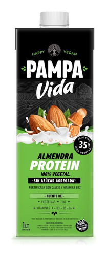 Bebida De Almendras Protein Sin Azucar 1 L Pampa Vida X 8u.