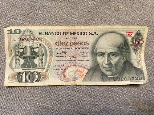 Billete De $10 Pesos Hidalgo México 1975!