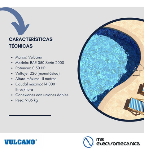 Bomba Pileta Autocebante Bae050 0.5 Hp, 220 V. Vulcano