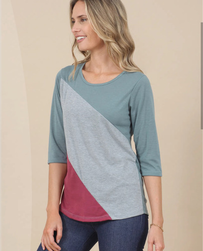 Remera Mujer Manga 3/4 Camiseta Verde Gris Bordo Talle Único