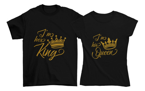 2 Playeras Dúo Pareja Novios Esposos Queen King Oro Corona