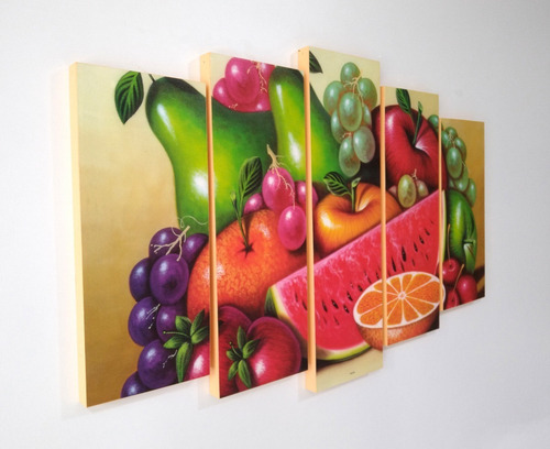 Imagen 5 de 7 de Cuadro Decorativo Frutas Comedor Quíntuple