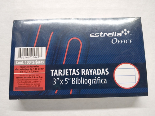 Paquete Con 100 Tarjeta Ficha Bibliográfica Raya 3  X 5 