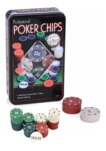 Set Poker 100 Fichas Caja Metal Poker Chips Juegos Mesa