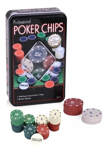 Set Poker 100 Fichas Caja Metal Poker Chips Juegos Mesa 