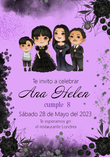 Invitación Merlina Addams 3 Personalizada Imprimible En Casa