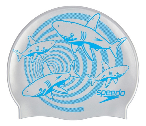 Gorra Natación Speedo Junior Slogan Niños Silicona Color Tiburon Tamaño U