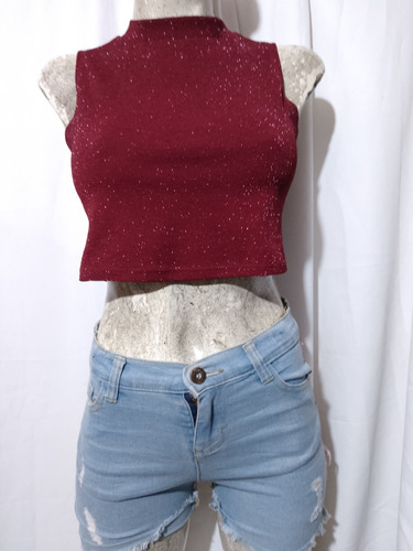 Sexy Blusa Crop Top Glitter Shasa