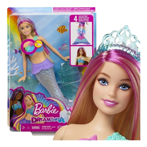 Muñeca Barbie Sirena Con Luces Original Em