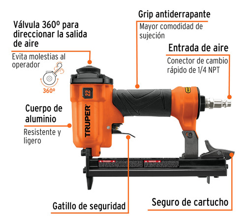 Engrapadora Neumática Profesional Calibre 22 Truper 13177