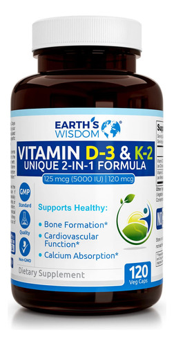 Earths Wisdom Vitamina D3 5000 Ui Con Frmula K2 (mk7). Compl
