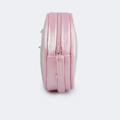 Bolsa De Led Infantil Redonda Com Coração Pampili Cor Branco Correia de ombro Rosa