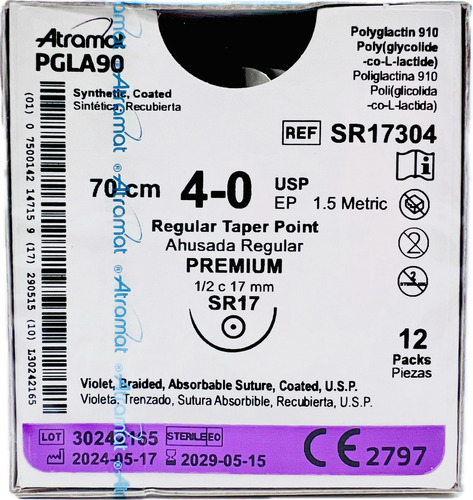 Sutura Pgla90 (vicryl) 4-0. Ref: Sr17304. C/12 Pz. Atramat