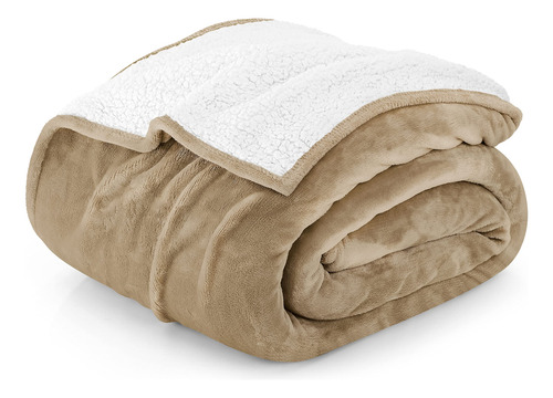 Manta Sherpa Tamaño Individual Cafe Reversible Forro Polar