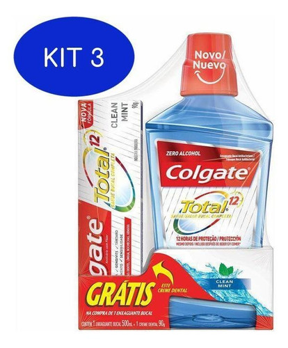 Kit 3 Enxaguante Bucal Colgate T12 500ml Grts Creme 90g