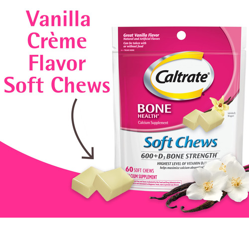Suplemento Caltrate Soft Chews 600 Mg De Cálcio + D3 60 Unid