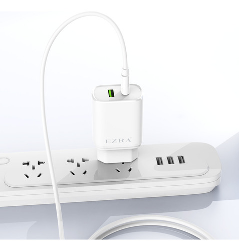 Carregador Rápido Para Telemóvel 5v/2.4a Usb + Type-c Cor Branco