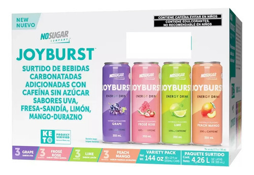 Bebida Energética Joyburst 12 Latas De 355ml Sin Azúcar