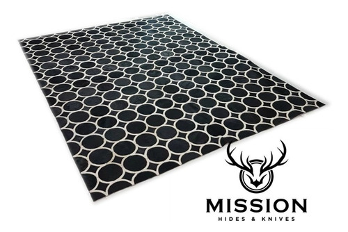 Alfombra Cuero Pelo Patch 1.8 X 2.4m Circulo Blanco Negro